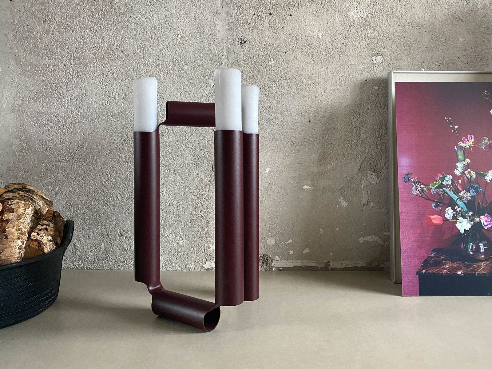 Candle holder — minimal, formed from a single 3D laser cut steel tube