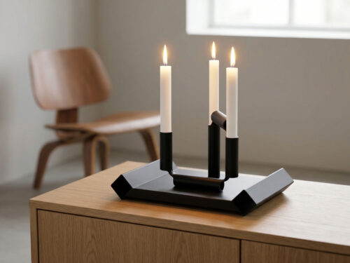 Candle holder — minimal, formed from a single 3D laser cut steel tube