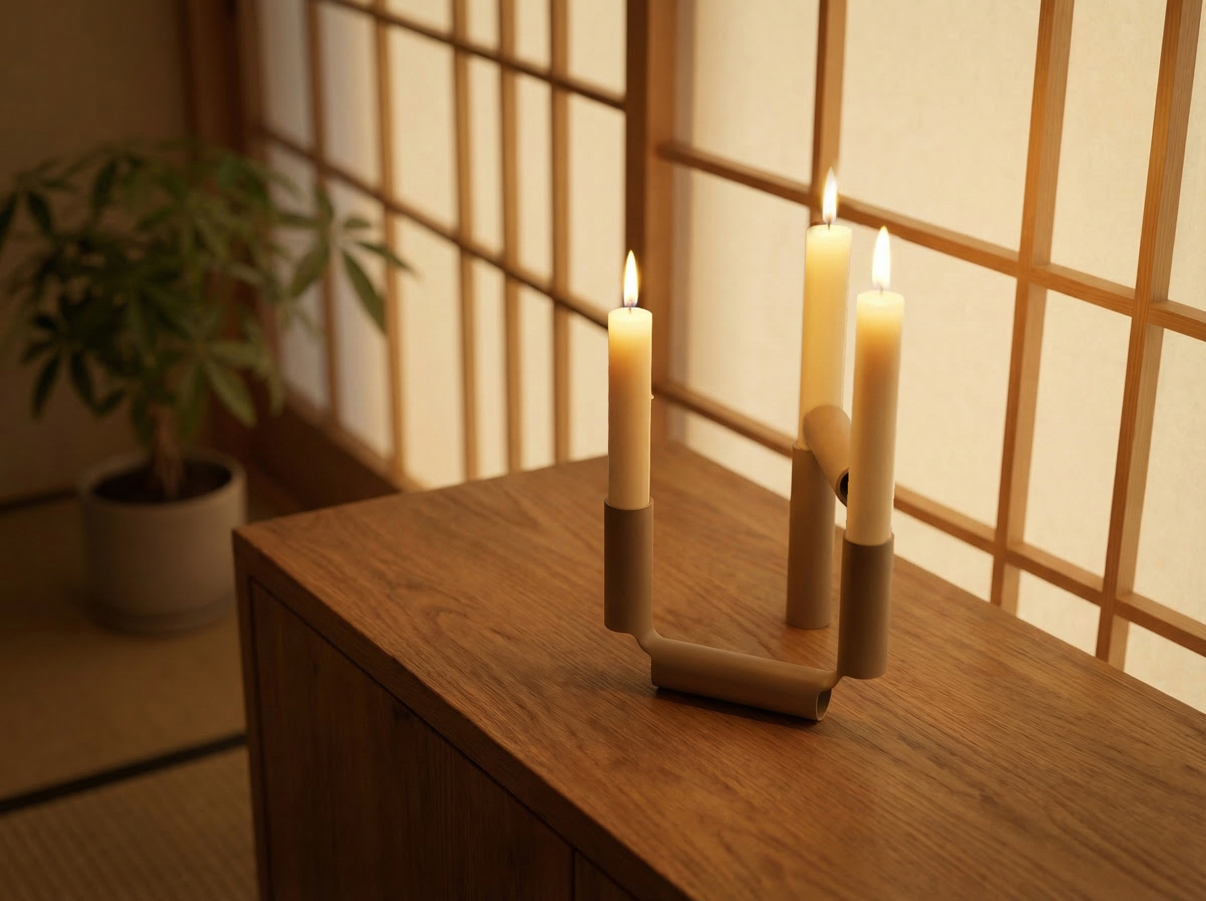 Candle holder — minimal, formed from a single 3D laser cut steel tube