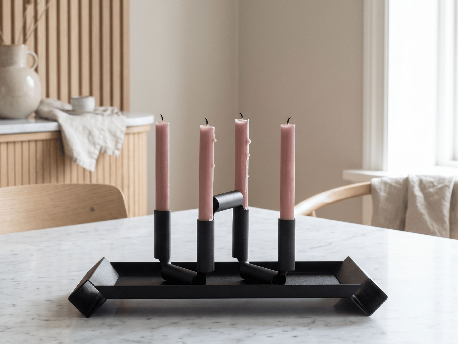 Candle holder — minimal, formed from a single 3D laser cut steel tube